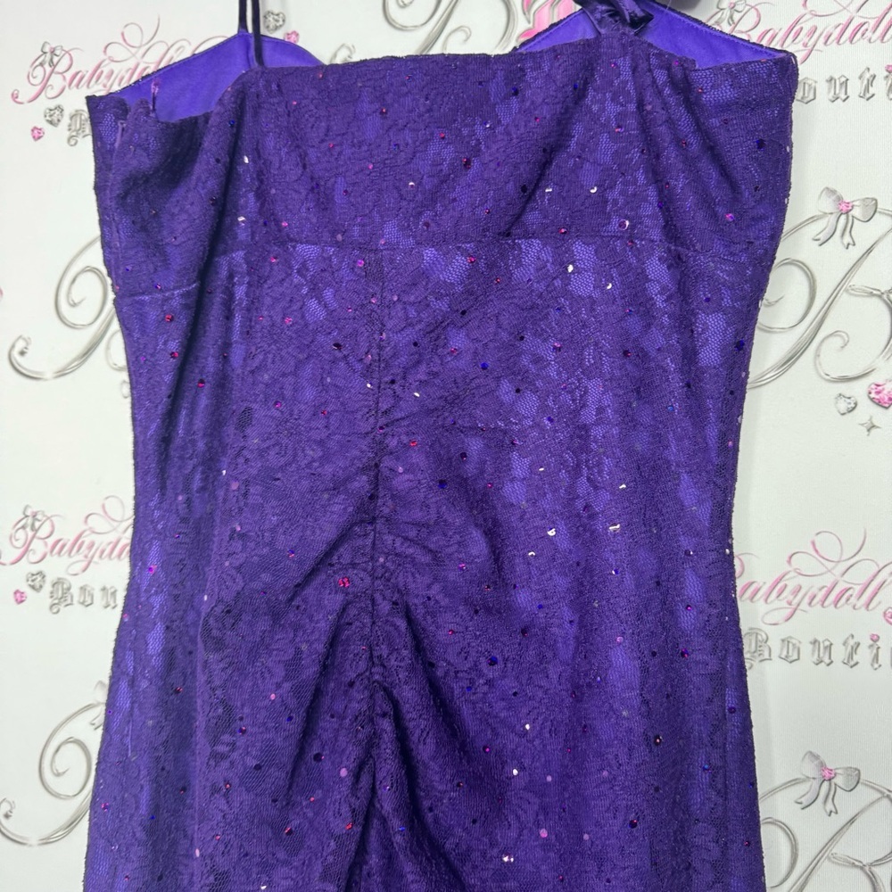 Reign on dress fancy sparkly rutched purple ball gown formal open slit mermaid - Picture 13 of 16